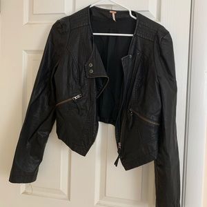Cropped Black Leather Jacket